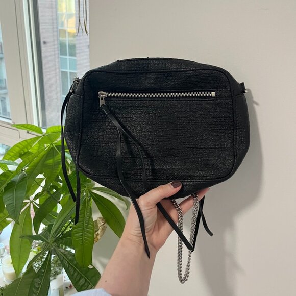 Allsaints Black Leather Mini Fringe Crossbody Bag - Picture 1 of 6